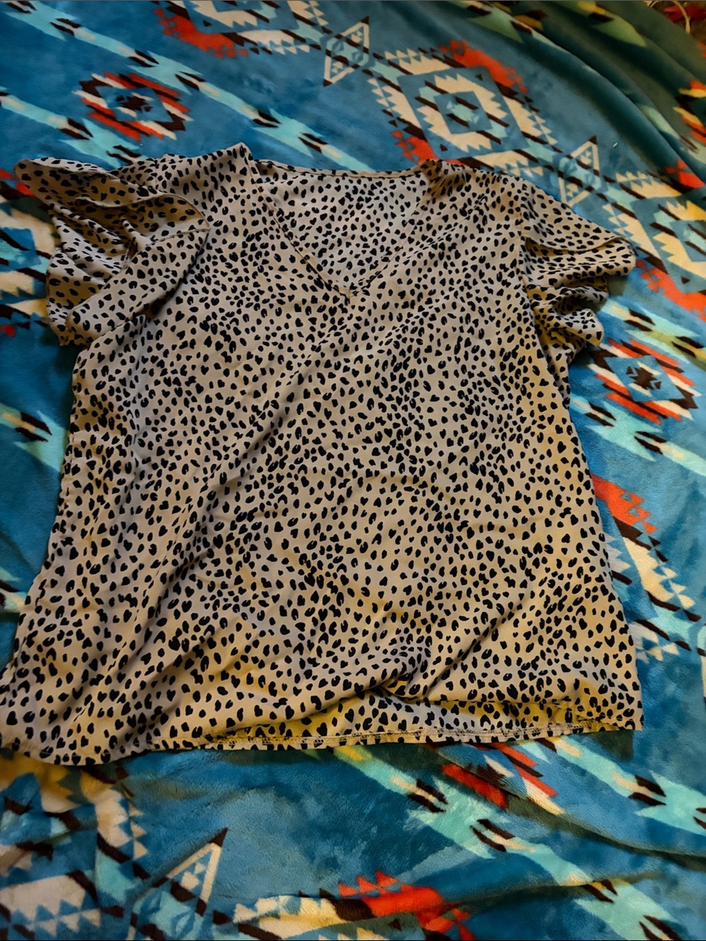 Womens Taupe Leopard Print V-Neck Top